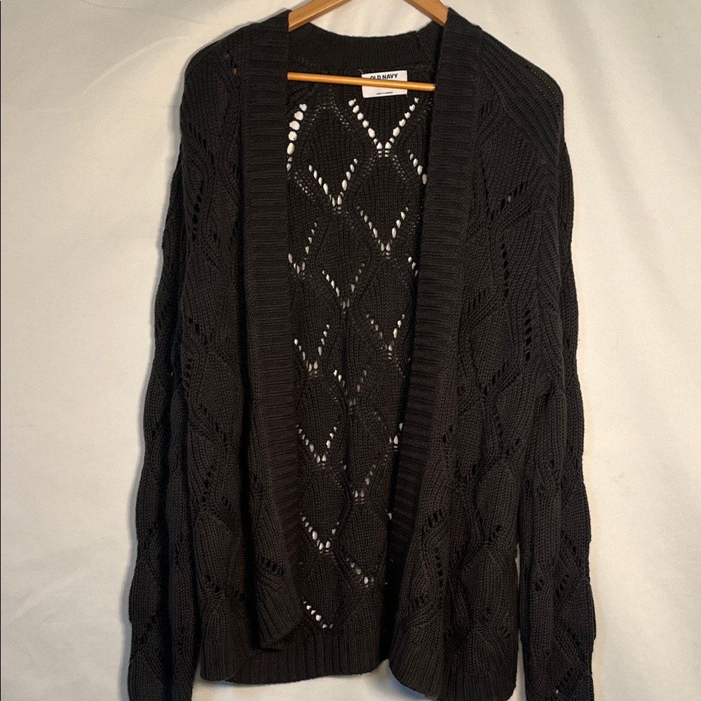 Old Navy Black Cable Knit Cardigan Sweater Large Tall